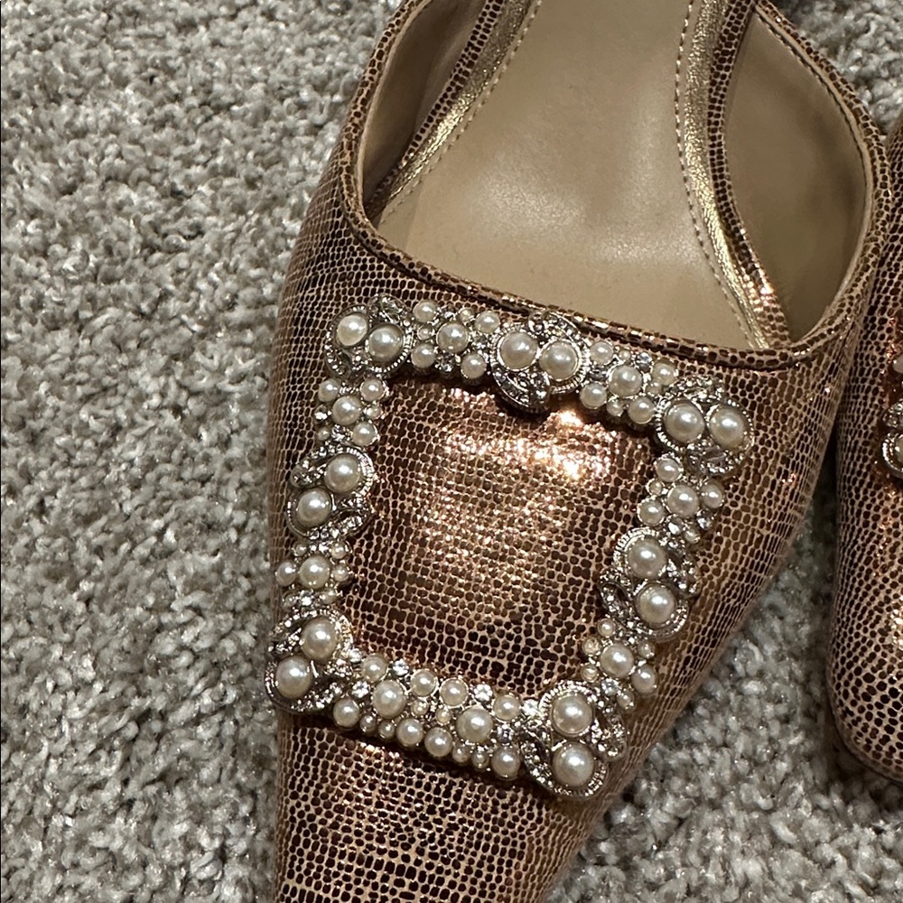 Sam Edelman 9 Kitten Heel Mule Beaded Metallic Gold Bronze Gorgeous shoe 2” - Picture 12 of 12